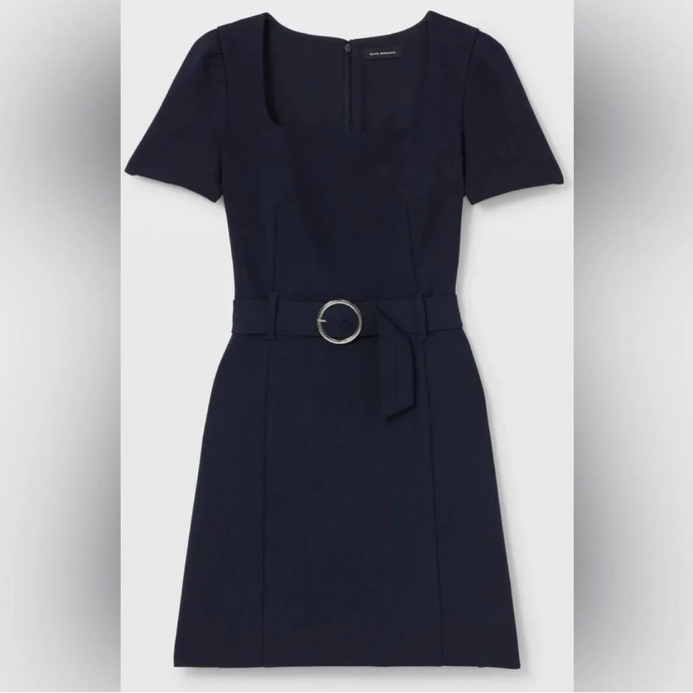 Club Monaco Chic Navy Blue Belted Mini Dress Size 14 Cocktail Short Sleeve